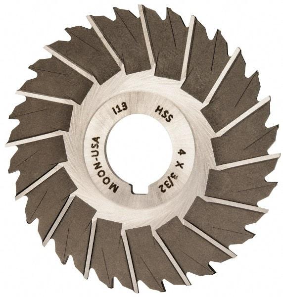 Made in USA - 4" Blade Diam x 3/32" Blade Thickness, 1" Hole, 32 Teeth, High Speed Steel Side Chip Saw - Staggered Tooth, Arbor Connection, Right Hand Cut, Uncoated, with Keyway - Americas Industrial Supply