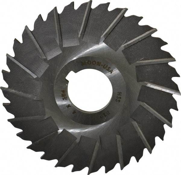 Made in USA - 4" Blade Diam x 7/64" Blade Thickness, 1" Hole, 32 Teeth, High Speed Steel Side Chip Saw - Staggered Tooth, Arbor Connection, Right Hand Cut, Uncoated, with Keyway - Americas Industrial Supply