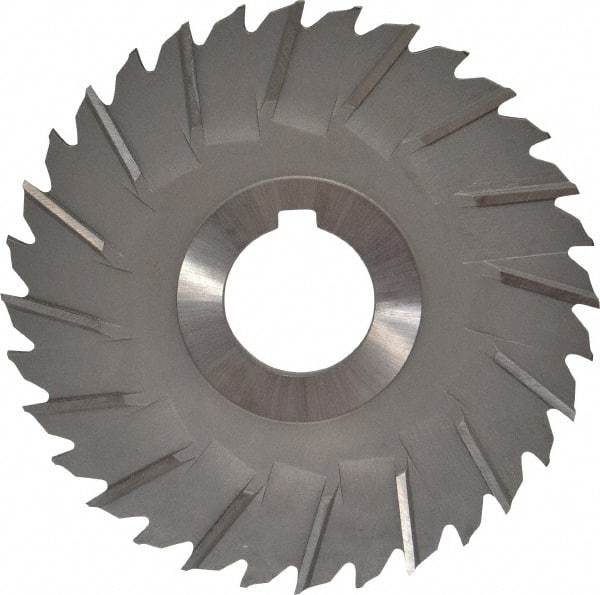 Made in USA - 4" Blade Diam x 1/8" Blade Thickness, 1" Hole, 32 Teeth, High Speed Steel Side Chip Saw - Staggered Tooth, Arbor Connection, Right Hand Cut, Uncoated, with Keyway - Americas Industrial Supply