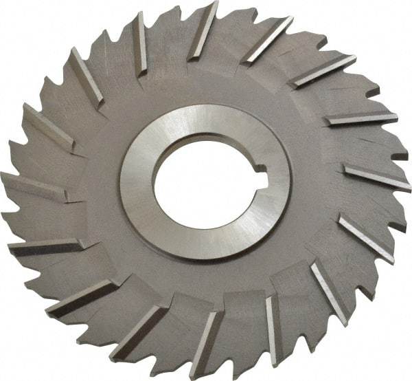 Made in USA - 4" Blade Diam x 3/16" Blade Thickness, 1" Hole, 32 Teeth, High Speed Steel Side Chip Saw - Staggered Tooth, Arbor Connection, Right Hand Cut, Uncoated, with Keyway - Americas Industrial Supply