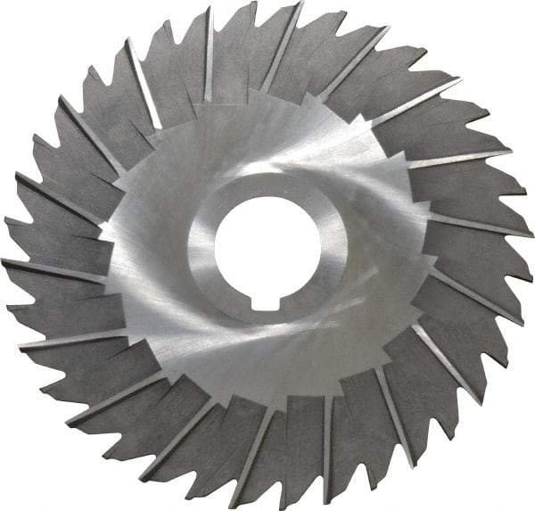 Made in USA - 5" Blade Diam x 3/32" Blade Thickness, 1" Hole, 36 Teeth, High Speed Steel Side Chip Saw - Staggered Tooth, Arbor Connection, Right Hand Cut, Uncoated, with Keyway - Americas Industrial Supply