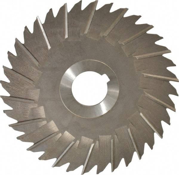 Made in USA - 5" Blade Diam x 1/8" Blade Thickness, 1" Hole, 36 Teeth, High Speed Steel Side Chip Saw - Staggered Tooth, Arbor Connection, Right Hand Cut, Uncoated, with Keyway - Americas Industrial Supply