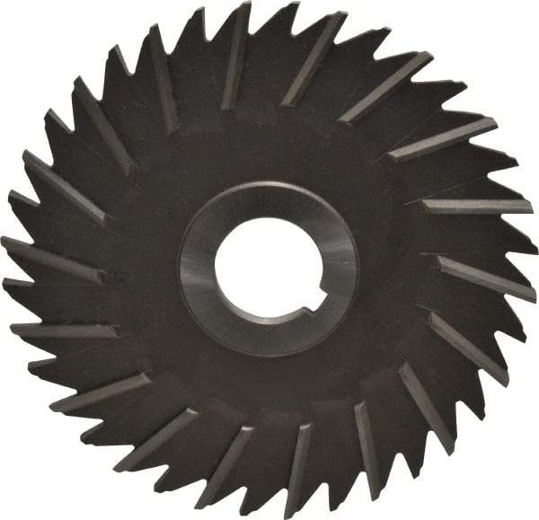 Made in USA - 5" Blade Diam x 3/16" Blade Thickness, 1" Hole, 36 Teeth, High Speed Steel Side Chip Saw - Staggered Tooth, Arbor Connection, Right Hand Cut, Uncoated, with Keyway - Americas Industrial Supply