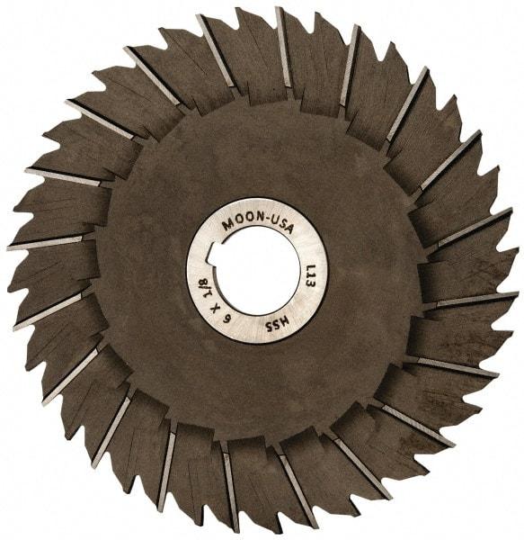 Made in USA - 6" Blade Diam x 1/8" Blade Thickness, 1" Hole, 40 Teeth, High Speed Steel Side Chip Saw - Staggered Tooth, Arbor Connection, Right Hand Cut, Uncoated, with Keyway - Americas Industrial Supply