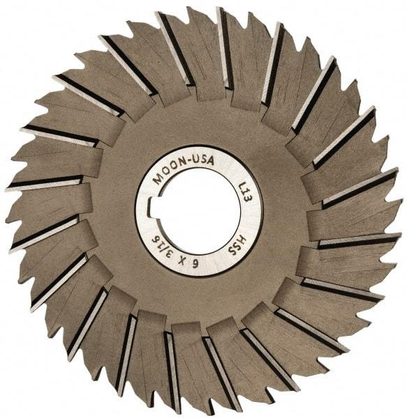 Made in USA - 6" Blade Diam x 3/16" Blade Thickness, 1-1/4" Hole, 40 Teeth, High Speed Steel Side Chip Saw - Staggered Tooth, Arbor Connection, Right Hand Cut, Uncoated, with Keyway - Americas Industrial Supply