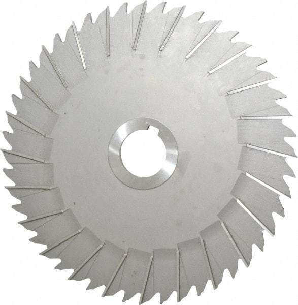 Made in USA - 8" Blade Diam x 3/16" Blade Thickness, 1-1/4" Hole, 48 Teeth, High Speed Steel Side Chip Saw - Staggered Tooth, Arbor Connection, Right Hand Cut, Uncoated, with Keyway - Americas Industrial Supply