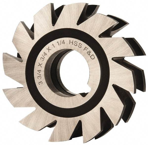 Made in USA - 3/8" Radius, 3/4" Circle Diam, 3-3/4" Diam x 1.197" Wide Cut, High Speed Steel Concave Radius Cutter - 3-3/4" OAL, Arbor Connection, Uncoated, Form Relieved, 10 Teeth - Americas Industrial Supply