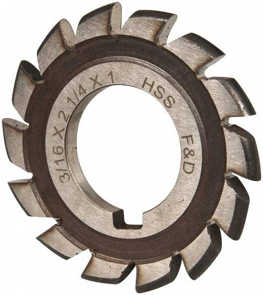 Made in USA - 3/16" Radius, 3/16" Circle Diam, 2-1/4" Cutter Diam, Arbor Connection, Convex Radius Cutter - High Speed Steel, Uncoated, Form Relieved, 14 Teeth - Americas Industrial Supply