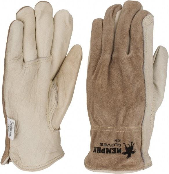 MCR Safety - Size M (8) Split Back/Grain Palm Cowhide General Protection Work Gloves - For Work & Driver, Uncoated, Full Fingered, Cream/Black/Brown, Paired - Americas Industrial Supply