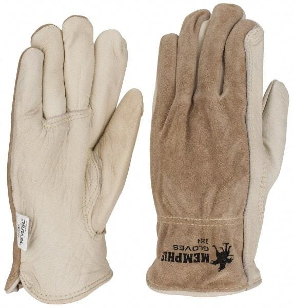 MCR Safety - Size XL (10) Split Back/Grain Palm Cowhide General Protection Work Gloves - For Work & Driver, Uncoated, Full Fingered, Cream/Black/Brown, Paired - Americas Industrial Supply