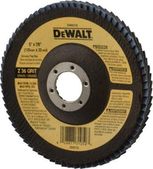 DeWALT - 40 Grit, 5" Disc Diam, 7/8" Center Hole, Type 29 Zirconia Alumina Flap Disc - 12,200 Max RPM, Fiberglass Backing, Arbor Attaching System, Coated - Americas Industrial Supply