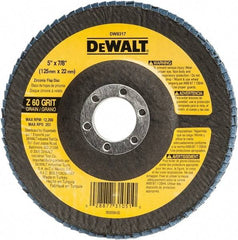 DeWALT - 60 Grit, 5" Disc Diam, 7/8" Center Hole, Type 29 Zirconia Alumina Flap Disc - 12,200 Max RPM, Fiberglass Backing, Arbor Attaching System, Coated - Americas Industrial Supply