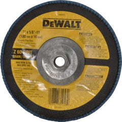 DeWALT - 60 Grit, 7" Disc Diam, 5/8-11 Center Hole, Type 29 Zirconia Alumina Flap Disc - 8,700 Max RPM, Fiberglass Backing, Arbor Attaching System, Coated - Americas Industrial Supply