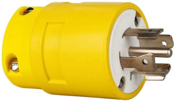 Value Collection - 277/480 VAC, 20 Amp, L22-20 NEMA, Straight, Self Grounding, Industrial Grade Plug - 4 Pole, 5 Wire, 3 Phase, Rubber, Yellow - Americas Industrial Supply