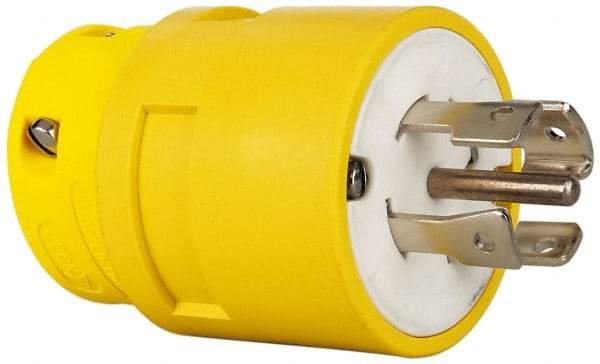 Value Collection - 347/600 VAC, 30 Amp, L23-30 NEMA, Straight, Ungrounded, Industrial Grade Plug - 4 Pole, 5 Wire, Rubber, Yellow - Americas Industrial Supply