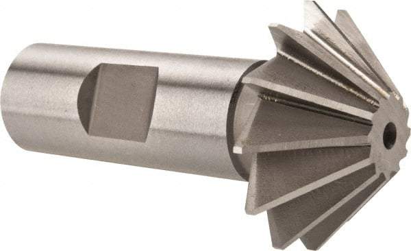 Made in USA - 1-1/2" Diam x 1/2" Width of Cut, 45° Included Angle, Shank Connection, High Speed Steel Single Angle Cutter - 3/4" Shank Diam, 2-3/4" Overall Length, Right Hand Cut, Uncoated - Americas Industrial Supply