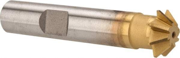 Made in USA - 1/2" Diam x 1/8" Width of Cut, 45° Included Angle, Shank Connection, High Speed Steel Single Angle Cutter - 3/8" Shank Diam, 2-1/8" Overall Length, Right Hand Cut, TiN Coated - Americas Industrial Supply