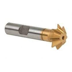 Made in USA - 3/4" Diam x 3/16" Width of Cut, 45° Included Angle, Shank Connection, High Speed Steel Single Angle Cutter - 3/8" Shank Diam, 2-1/8" Overall Length, Right Hand Cut, TiN Coated - Americas Industrial Supply