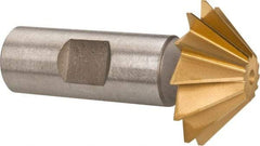 Made in USA - 1-1/2" Diam x 1/2" Width of Cut, 45° Included Angle, Shank Connection, High Speed Steel Single Angle Cutter - 3/4" Shank Diam, 2-3/4" Overall Length, Right Hand Cut, TiN Coated - Americas Industrial Supply