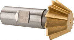 Made in USA - 1-1/2" Diam x 5/8" Width of Cut, 60° Included Angle, Shank Connection, High Speed Steel Single Angle Cutter - 3/4" Shank Diam, 2-3/4" Overall Length, Right Hand Cut, TiN Coated - Americas Industrial Supply