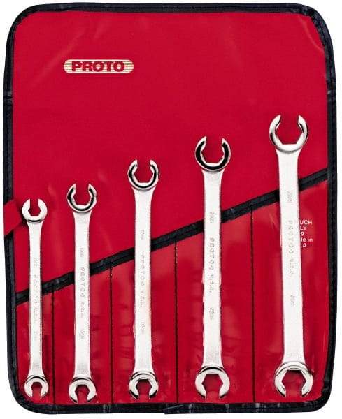 Proto - 5 Piece, 7mm x 8mm to 15mm x 17mm, 12 Point Flare Nut Wrench Set - Metric Measurement Standard, Satin Finish, Comes in Pouch - Americas Industrial Supply