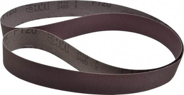 3M - 1-1/2" Wide x 60" OAL, 120 Grit, Aluminum Oxide Abrasive Belt - Aluminum Oxide, Fine, Coated, X Weighted Cloth Backing, Series 341D - Americas Industrial Supply