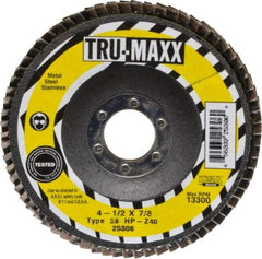 Tru-Maxx - 40 Grit, 4-1/2" Disc Diam, 7/8" Center Hole, Type 29 Zirconia Alumina Flap Disc - 13,300 Max RPM, Arbor Attaching System, Coated - Americas Industrial Supply