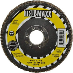Tru-Maxx - 80 Grit, 4-1/2" Disc Diam, 7/8" Center Hole, Type 29 Zirconia Alumina Flap Disc - 13,300 Max RPM, Arbor Attaching System, Coated - Americas Industrial Supply