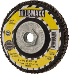 Tru-Maxx - 36 Grit, 4-1/2" Disc Diam, 5/8-11 Center Hole, Type 29 Zirconia Alumina Flap Disc - 13,300 Max RPM, Arbor Attaching System, Coated - Americas Industrial Supply