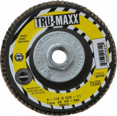 Tru-Maxx - 80 Grit, 4-1/2" Disc Diam, 5/8-11 Center Hole, Type 29 Zirconia Alumina Flap Disc - 13,300 Max RPM, Arbor Attaching System, Coated - Americas Industrial Supply