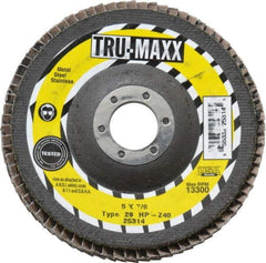 Tru-Maxx - 40 Grit, 5" Disc Diam, 7/8" Center Hole, Type 29 Zirconia Alumina Flap Disc - 12,200 Max RPM, Arbor Attaching System, Coated - Americas Industrial Supply