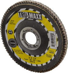 Tru-Maxx - 80 Grit, 5" Disc Diam, 7/8" Center Hole, Type 29 Zirconia Alumina Flap Disc - 12,200 Max RPM, Arbor Attaching System, Coated - Americas Industrial Supply