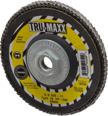 Tru-Maxx - 80 Grit, 5" Disc Diam, 5/8-11 Center Hole, Type 29 Zirconia Alumina Flap Disc - 12,200 Max RPM, Arbor Attaching System, Coated - Americas Industrial Supply