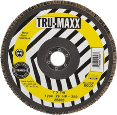 Tru-Maxx - 60 Grit, 7" Disc Diam, 7/8" Center Hole, Type 29 Zirconia Alumina Flap Disc - 8,600 Max RPM, Arbor Attaching System, Coated - Americas Industrial Supply
