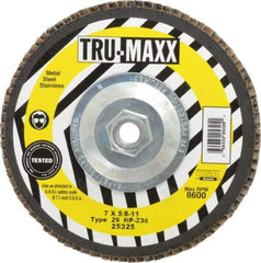 Tru-Maxx - 36 Grit, 7" Disc Diam, 5/8-11 Center Hole, Type 29 Zirconia Alumina Flap Disc - 8,600 Max RPM, Arbor Attaching System, Coated - Americas Industrial Supply