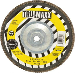 Tru-Maxx - 80 Grit, 7" Disc Diam, 5/8-11 Center Hole, Type 29 Zirconia Alumina Flap Disc - 8,600 Max RPM, Arbor Attaching System, Coated - Americas Industrial Supply