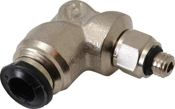 Alpha Technologies - 5mm Outside Diam, M5 Metric, Nickel Plated Brass Push-to-Connect Tube Male Swivel Elbow - 250 Max psi, Tube to Metric Thread Connection, Buna O-Ring - Americas Industrial Supply