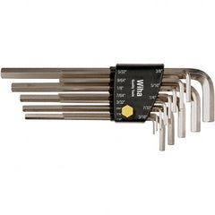Wiha - 13 Piece, L-Key Long Arm Hex Key Set - 0.05 to 3/8" Range, Nickel Plated - Americas Industrial Supply