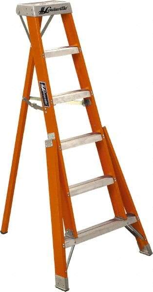 Louisville - 4 Steps, 4' High, Type IA Rating, Fiberglass Tripod Step Ladder - 300 Lb Capacity, 32-1/2" Base Width - Americas Industrial Supply