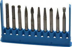 Made in USA - 10 Piece, 1/8" Shank Burr Set - Tungsten Carbide - Americas Industrial Supply