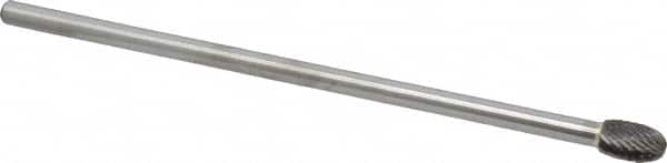 Made in USA - 3/8" Cut Diam, 1/4" Shank Diam, Oval Head Double Cut Burr - Carbide, Radius End, 5/8" LOC, 6" OAL - Americas Industrial Supply