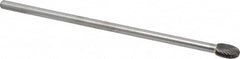 Made in USA - 3/8" Cut Diam, 1/4" Shank Diam, Oval Head Double Cut Burr - Carbide, Radius End, 5/8" LOC, 6" OAL - Americas Industrial Supply