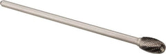 Made in USA - 1/2" Cut Diam, 1/4" Shank Diam, Oval Head Double Cut Burr - Carbide, Radius End, 7/8" LOC, 6" OAL - Americas Industrial Supply