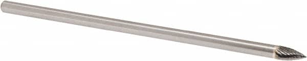 Made in USA - 1/4" Cut Diam, 1/4" Shank Diam, Tree Head Double Cut Burr - Carbide, Point End, 1/2" LOC, 6" OAL - Americas Industrial Supply