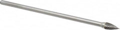 Made in USA - 3/8" Cut Diam, 1/4" Shank Diam, Tree Head Double Cut Burr - Carbide, Point End, 3/4" LOC, 6" OAL - Americas Industrial Supply