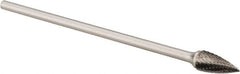 Made in USA - 1/2" Cut Diam, 1/4" Shank Diam, Tree Head Double Cut Burr - Carbide, Point End, 1" LOC, 6" OAL - Americas Industrial Supply