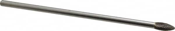 Made in USA - 5/16" Cut Diam, 1/4" Shank Diam, Flame Head Double Cut Burr - Carbide, Radius End, 3/4" LOC, 6" OAL - Americas Industrial Supply
