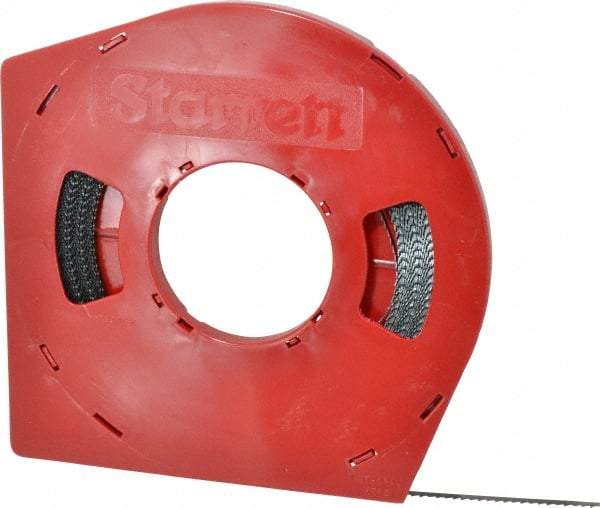 Starrett - 1/4" x 100' x 0.025" Carbon Steel Band Saw Blade Coil Stock - 6 TPI, Toothed Edge, Straight Form, Raker Set, Flexible Back, No Rake Angle, Constant Pitch, Contour Cutting - Americas Industrial Supply