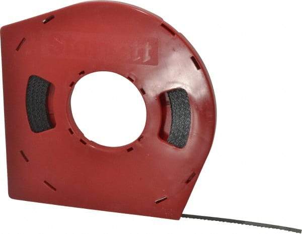 Starrett - 3/8" x 100' x 0.025" Carbon Steel Band Saw Blade Coil Stock - 6 TPI, Toothed Edge, Hook Form, Raker Set, Flexible Back, Positive Angle, Constant Pitch, Contour Cutting - Americas Industrial Supply