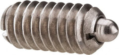 Gibraltar - 1/4-20, 17/32" Thread Length, 0.078" Plunger Projection, Stainless Steel Threaded Spring Plunger - 0.119" Max Plunger Diam, 0.531" Plunger Length, 3 Lb Init End Force, 10.5 Lb Final End Force - Americas Industrial Supply